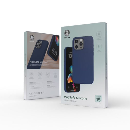Green Lion Silicone Case with Magsafe For iPhone 15 Pro Blue